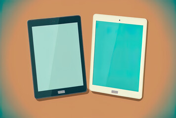 two smart tablets in closeup with a blank screen. Generative AI