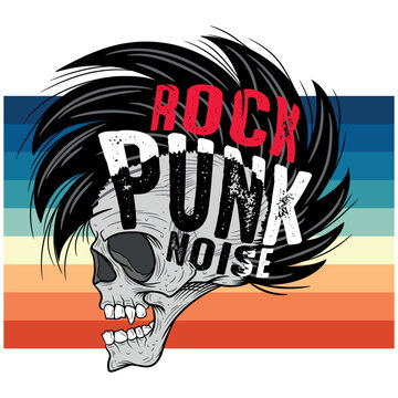 Illustration vector skull punk with gradient and text Rock Punk Noise. fashion style.