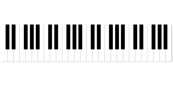 illustrazione con tastiera di pianoforte di quattro ottave susfondo trasparente
