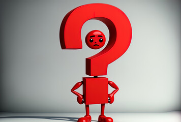 Red restriction or banned sign and a cartoon figure person mascot with a question mark. Generative AI
