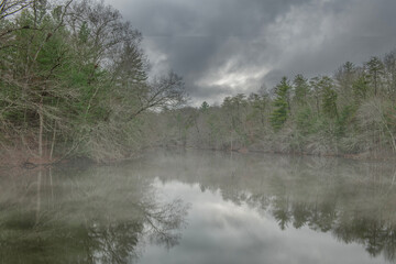 Center Lake with Fog on stormy morning