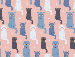 Cat poster. Cartoon cat characters seamless pattern.  Cats  pattern