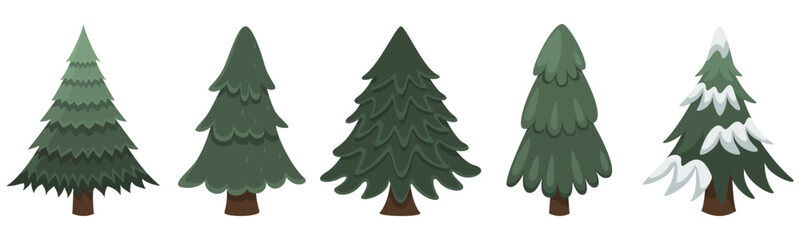 Collection of Christmas trees, New Year and Christmas. Vector illustracion 