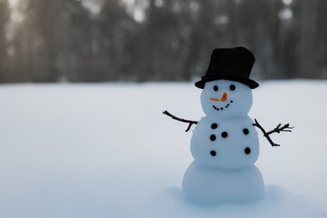 Obraz premium Realistic illustration of snowman outdoors, generative ai