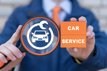 Concept of auto repair service. Tuning car center. Technical repairs car. Vehicle technics maintenance. Fix of malfunctions transport. Car service.