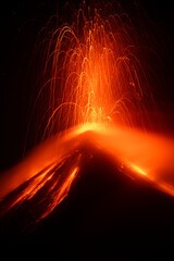 Eruption and lava ob the Fuego volcano