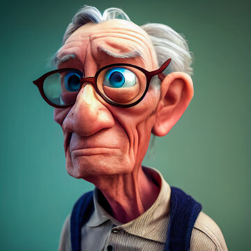 A charming retired grandfather with gray hair and glasses, ideal to illustrate the senior's cheerfulness.
