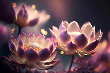 illustration beautiful lotus flower blooming with bokeh light , idea for freshness and happiness background or backdrop