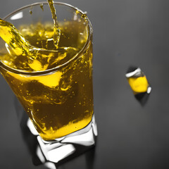 glass with yellow liquid