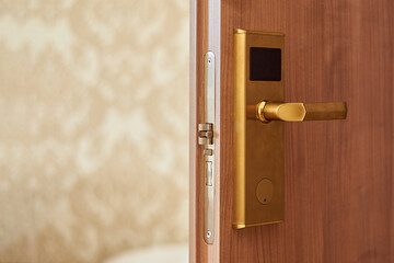open hotel door hotel door handle indoors.