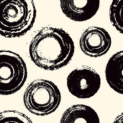 Polka dot seamless pattern. Classic geometric print. Repeated circle motif. Modern minimal freehand brush texture