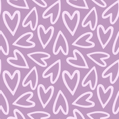 Seamless pattern of colourful hand drawn, doodle pink hearts, on isolated background. Design for Valentine Day, wedding and mother day celebration, greeting card, home decor, textile, wrapping paper.