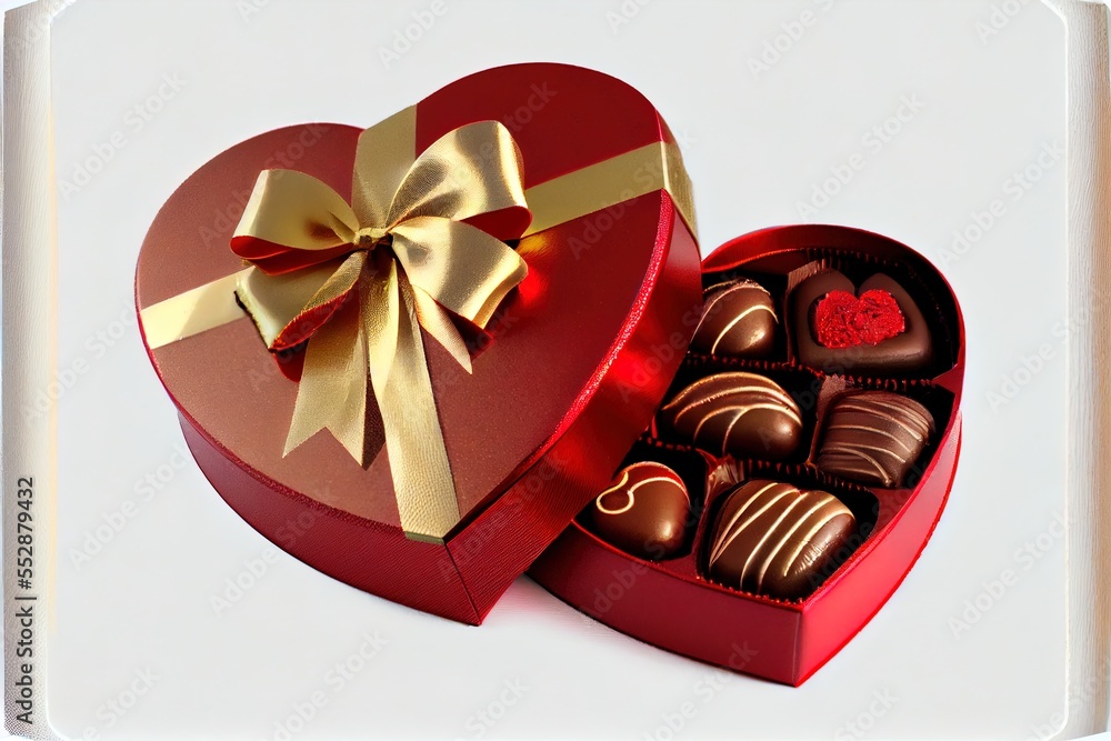 Poster a heart shaped box of chocolates with a bow on top of it and a heart shaped box of chocolates in the