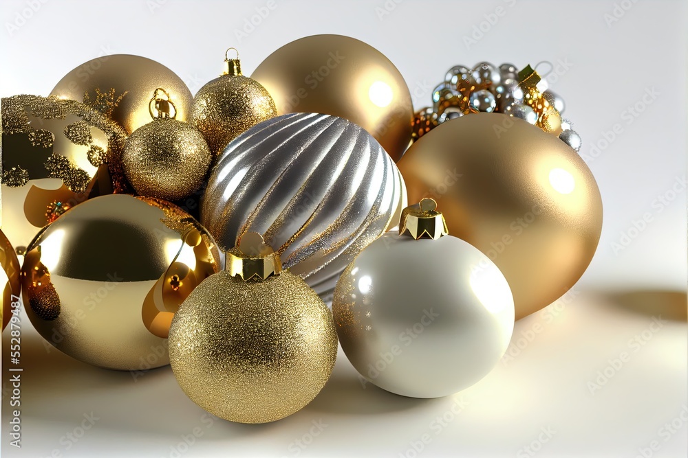 Poster a bunch of different colored ornaments on a white surface with a white background and a white backgr