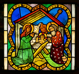 Nativity stained glass church window