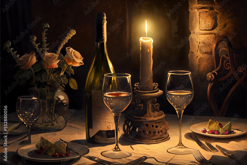 Poster a table with a candle. generative ai