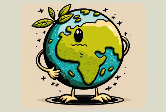 Cartoon image of a globe holding the earth, a worldwide world ecological sign or emblem. Generative AI