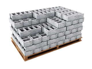 Stack of gray construction bricks on transparent background.