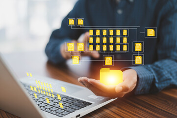 Businessman using computer Software for security, searching and managing corporate files, Corporate...