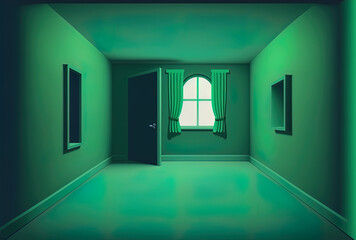 a room with a green gradient abstract backdrop and room for your text and image. Generative AI