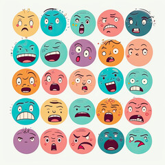 Fototapeta premium Illustration of a set of isolated colorful emoticons facial expressions in sticker shape