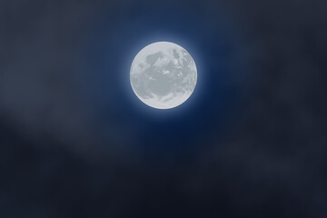 Naklejka na ściany i meble Full moon with clouds in the spooky night cloudy sky printable background