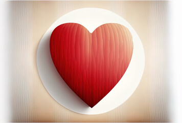 Valentine's Day soft red heart on a white wooden backdrop with text space. Generative AI