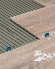 Laying tiles in the bathroom or kitchen