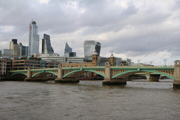 View to Southwark Bridge and the City of London, England United Kingdom