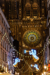 strasbourg cathedral christmas market - obrazy, fototapety, plakaty