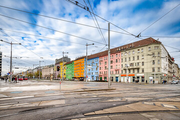 Belvedere district in Vienna. Beautiful colorful buildings of the streets of Vienna.