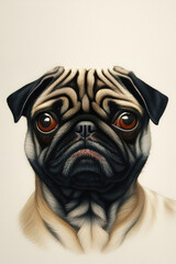 Pug dog portrait, illustration, generative ai