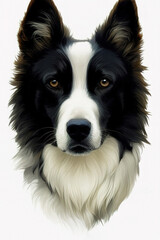 Fototapeta premium Border collie dog portrait, illustration, generative ai