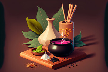 Natural spa components and fragrant incense. Generative AI
