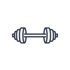 Flat linear barbell with weight on white background. Bodybuilder and sport equipment concept vector icon design.