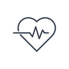 Flat linear heart with heartbeat line on white background. Pulse and heart beat rate concept vector icon design.