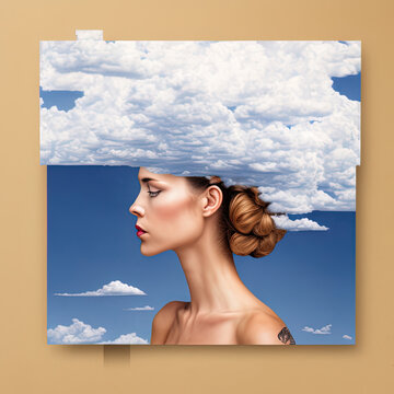 photo of a woman with a cloud on her head a surrealist painting  - AI Generated