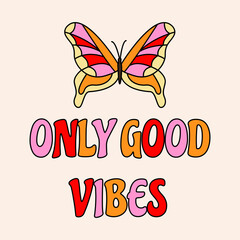 Obraz premium Retro nostalgic card. 90s style groovy vintage sticker. 70s doodle illustration