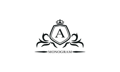 Luxury logo template with calligraphic elegant initial A. Emblem logo for restaurants, hotels, bars and boutiques.