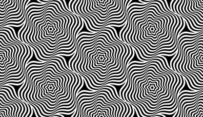 Abstract Seamless Wavy Lines Op Art Pattern. Black and White Texture.