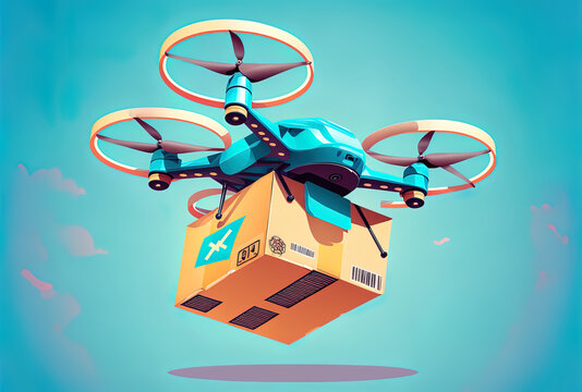 delivery drone on blue backdrop abstract. Generative AI