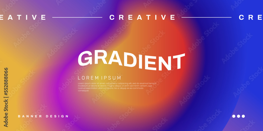 Poster Abstract gradient background with defocused blob in vibrant colors. Web banner design with colorful blurred gradient shape and place for text. Ideal for header, poster, landing page.