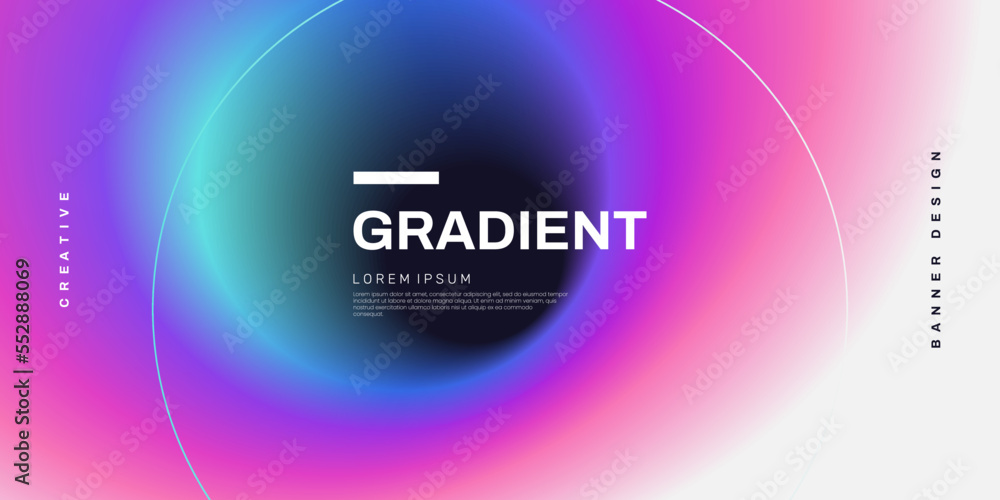 Aufkleber Abstract gradient background with defocused round shape in neon colours. Banner design with colorful blurred gradient blob and place for text. Ideal for header, poster, landing page.