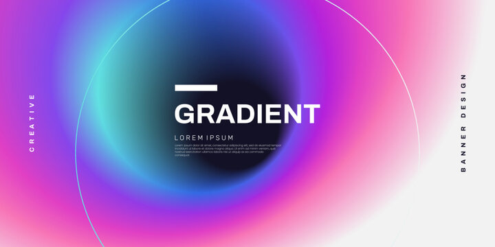 Abstract gradient background with defocused round shape in neon colours. Banner design with colorful blurred gradient blob and place for text. Ideal for header, poster, landing page.