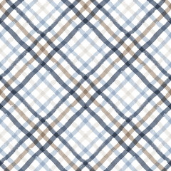 Gingham seamless pattern. watercolor plaid diagonal stripes, Vector checkered paint brush lines. Tartan texture for spring picnic table cloth, shirts, plaid, clothes, blankets, paper.