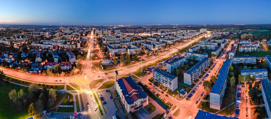View at Pabianice city from a drone at sunset	
