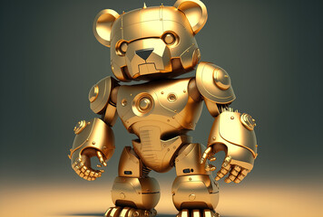 Robotic bear in gold illustration. Generative AI