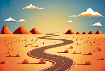 Fototapeta na wymiar Illustration of a landscaped infinite road. cloudy desert off road or a never ending road. Generative AI
