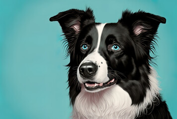 Border Collie portrait, isolated on light blue backdrop. Generative AI