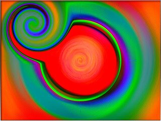Abstract, Green Design, with Curves, set against Deep Orange, within a Border,   digital art